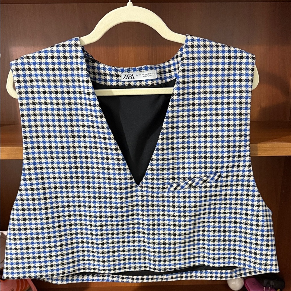 Zara Blue and White Plaid Crop Top